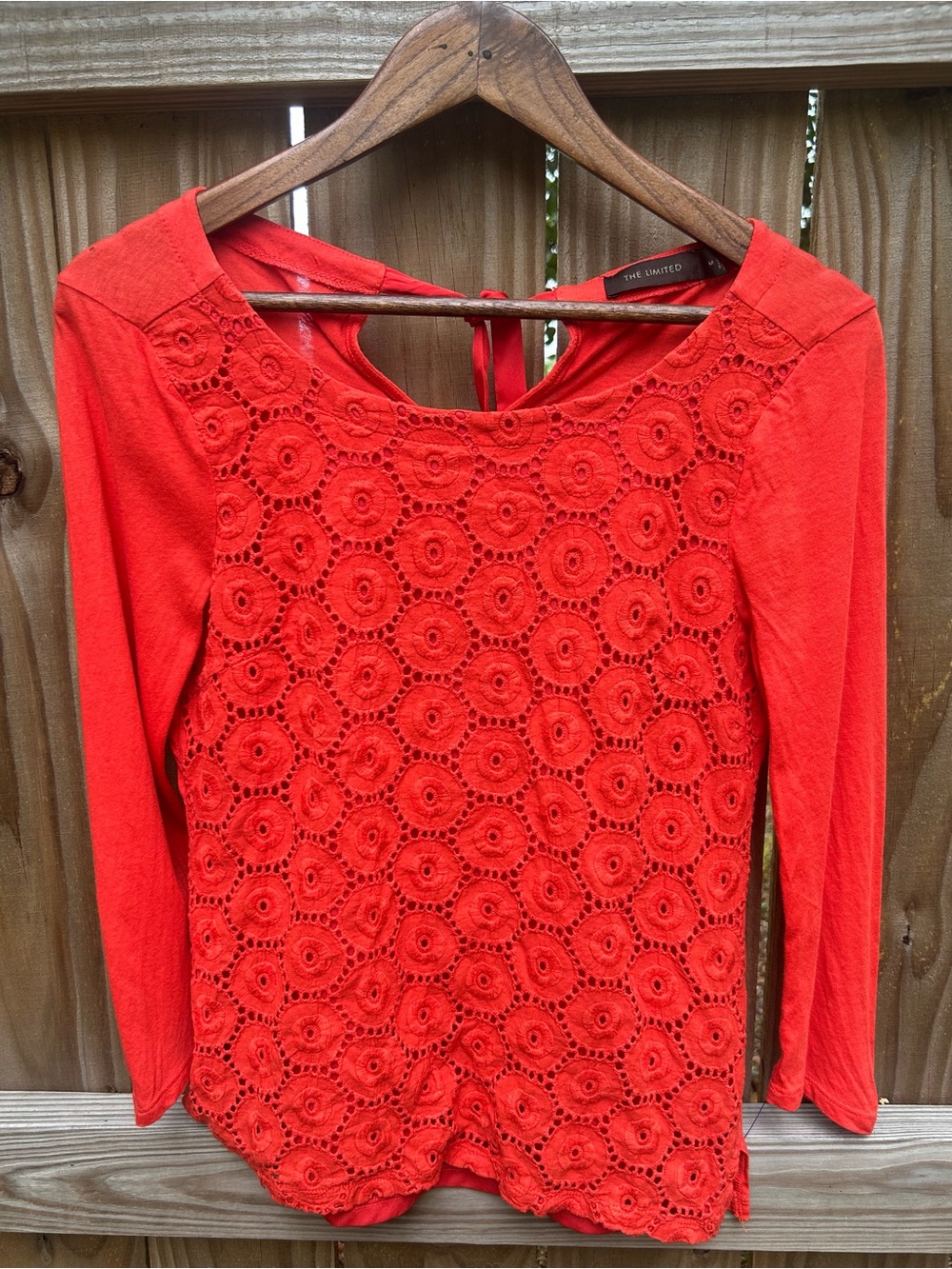 The Limited burnt orange Crochet-Front Long Sleeve Top size medium
